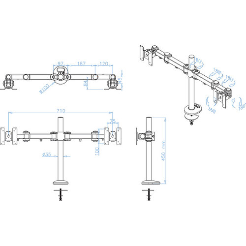 Neomounts by Newstar Monitorarm Neomounts D960DG doorvoerklem zwart