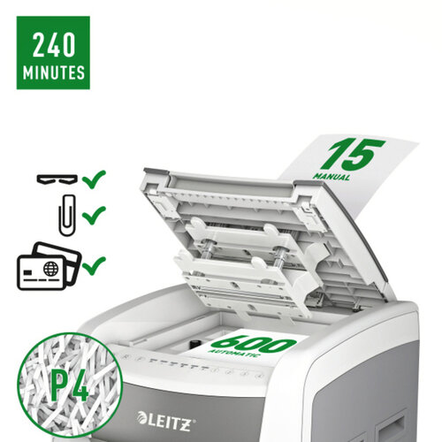 Leitz Destructeur papier Leitz IQ Auto+ Pro 600 P4 particules 4x28mm