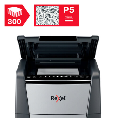Rexel Destructeur papier Rexel Optimum Auto+ 300M P5 particules 2x15mm