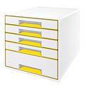 Leitz Bloc de classement Leitz WOW Cube 5 tiroirs blanc/jaune