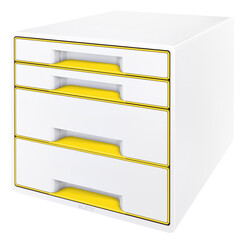 Bloc de classement Leitz WOW Cube 4 tiroirs blanc/jaune