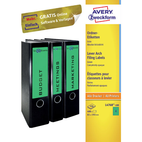 Avery Zweckform Rugetiket Avery breed 61x192mm zelfklevend groen