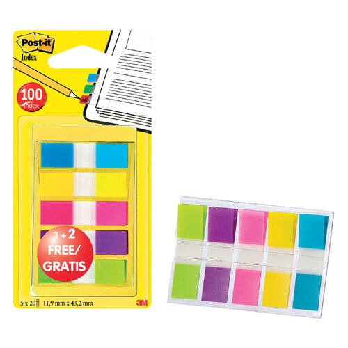 Post-it Indextabs 3M Post-it 6835 11.9x43.1mm 3+2 gratis assorti