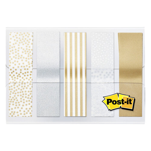 Post-it Indextabs 3M Post-it 684 12mmx43mm metallic motief goud zilver