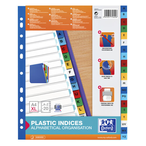 Oxford Intercalaires Oxford A4+ 11 trous 20 onglets A-Z PP couleur