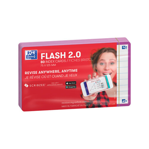 Oxford Flashcard Oxford 2.0 75x125mm 80 feuilles 250g ligné lilas