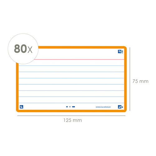 Oxford Flashcard Oxford 2.0 75x125mm 80 feuilles 250g ligné orange