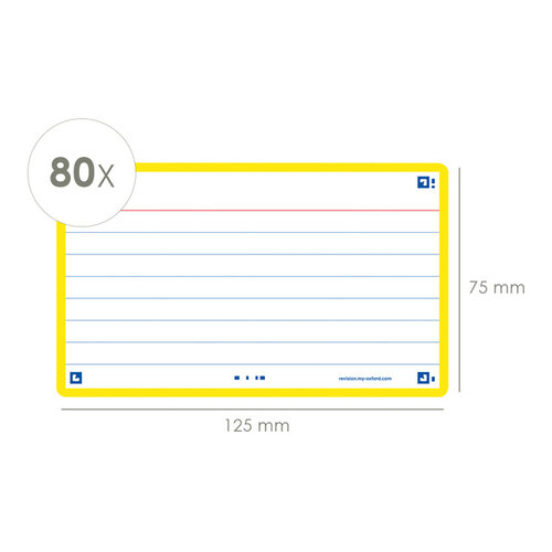 Oxford Flashcard Oxford 2.0 75x125mm 80 feuilles 250g ligné jaune