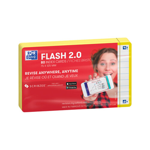 Oxford Flashcard Oxford 2.0 75x125mm 80 feuilles 250g ligné jaune