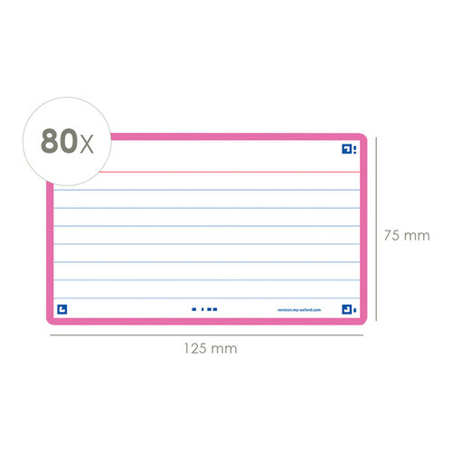 Oxford Flashcard Oxford 2.0 75x125mm 80 feuilles 250g ligné fuchsia