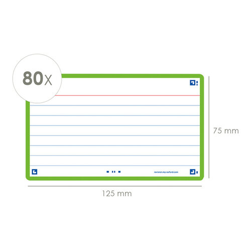 Oxford Flashcard Oxford 2.0 75x125mm 80 feuilles 250g ligné vert