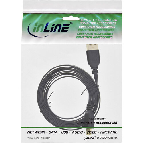 inLine Kabel InlLne USB-A mini-B 2.0 platte kabel 2 meter zwart