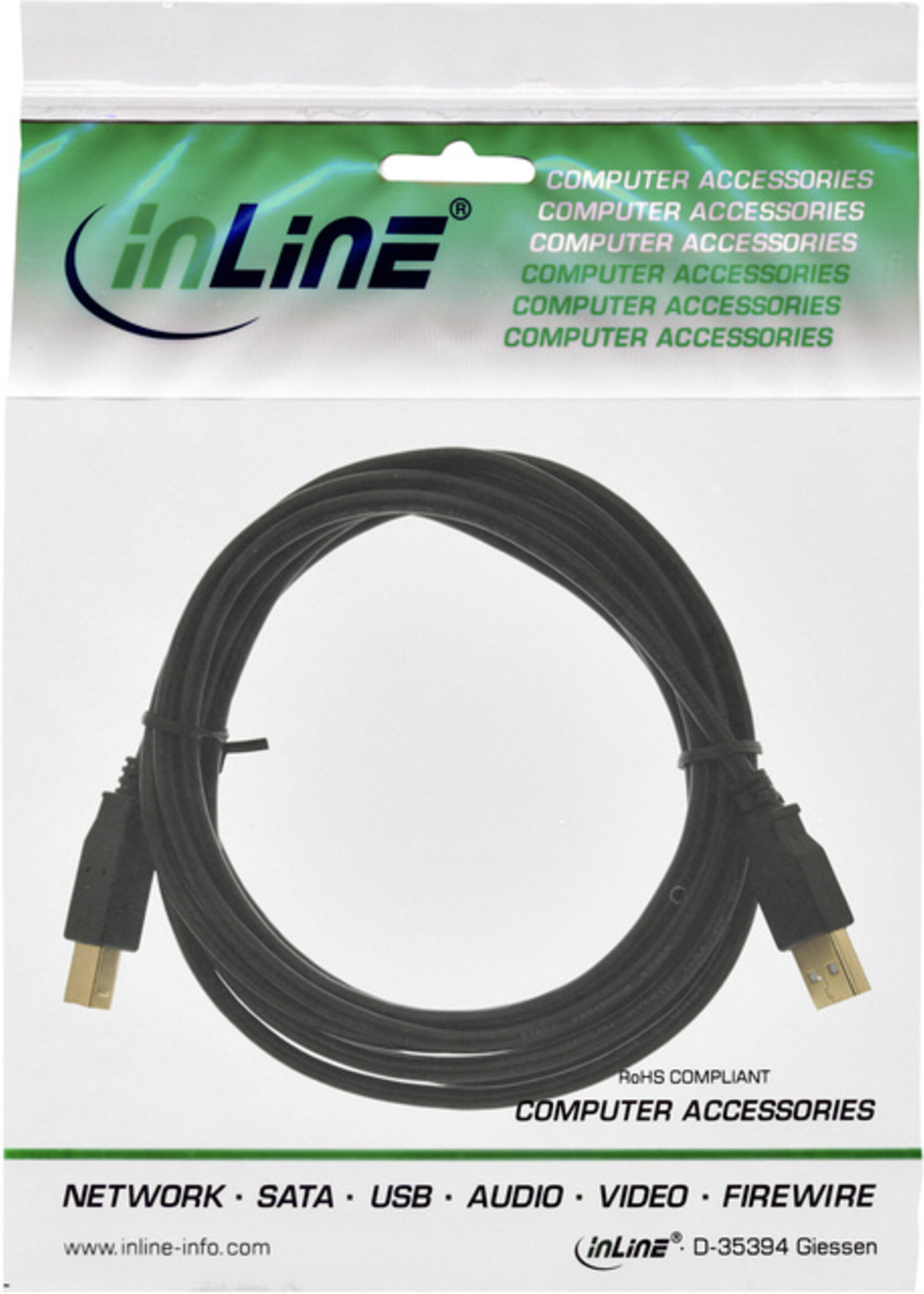 inLine Câble inLine USB-A USB-B 2.0 Mâle 3m noir