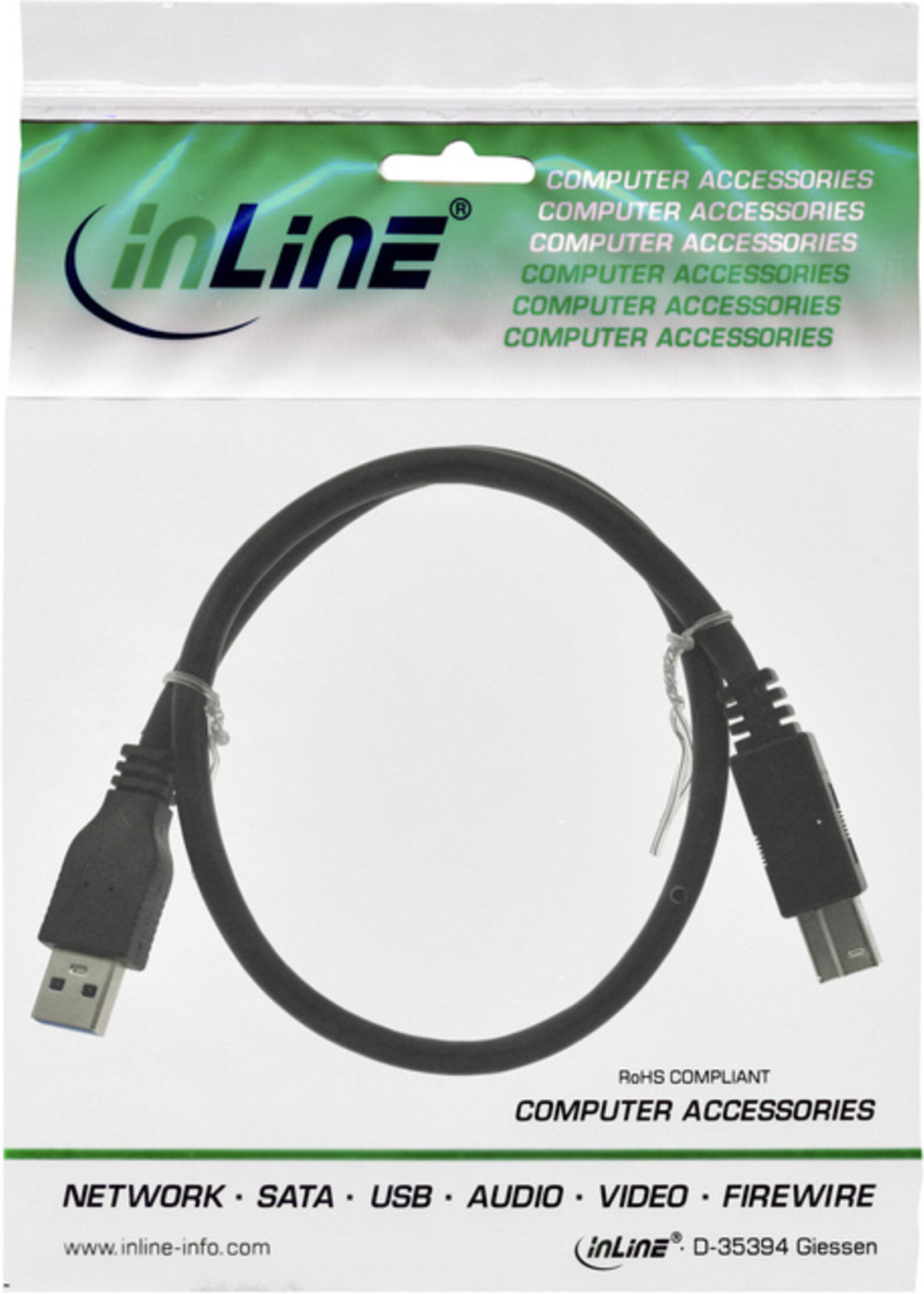 inLine Kabel Inline USB-A USB-B 3.0 M 1.5 meter zwart