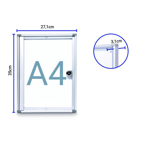 MAUL Binnenvitrine wand MAULextraslim whiteboard 1xA4 met slot