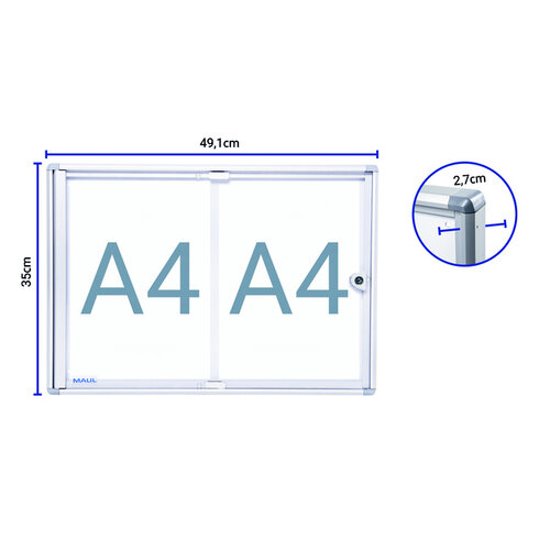 MAUL Binnenvitrine wand MAULextraslim whiteboard 2xA4 met slot