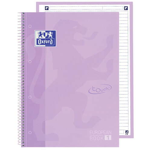 Oxford Notitieboek Oxford Touch Europeanbook A4+ 4-gaats lijn 80vel pastel paars