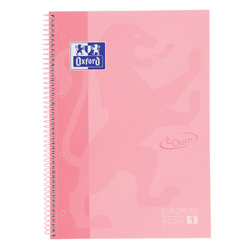 Oxford Cahier de notes Oxford Touch Europeanbook A4+ 4 perforations ligné 80fls pastel rose