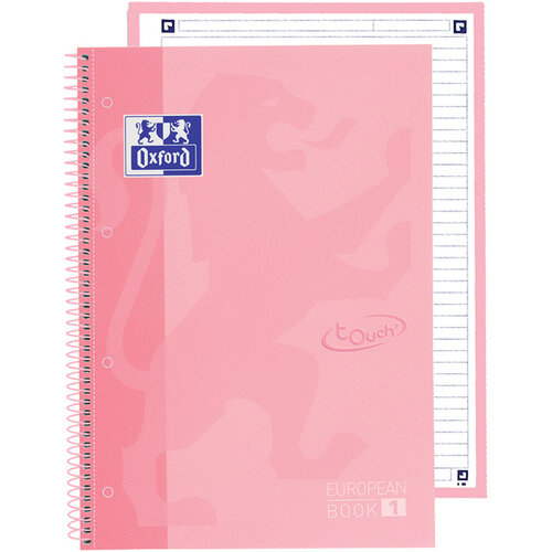 Oxford Cahier de notes Oxford Touch Europeanbook A4+ 4 perforations ligné 80fls pastel rose