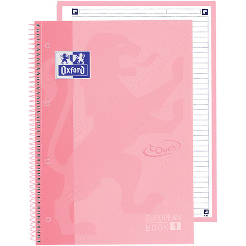Oxford Notitieboek Oxford Touch Europeanbook A4+ 4-gaats lijn 80vel pastel roze