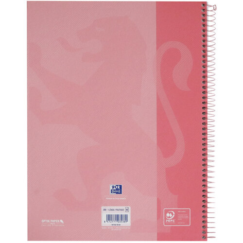 Oxford Cahier de notes Oxford Touch Europeanbook A4+ 4 perforations ligné 80fls pastel rose