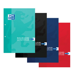 Bloc de cours Oxford School A4 2 perforations carreau 5mm 100 feuilles assorti