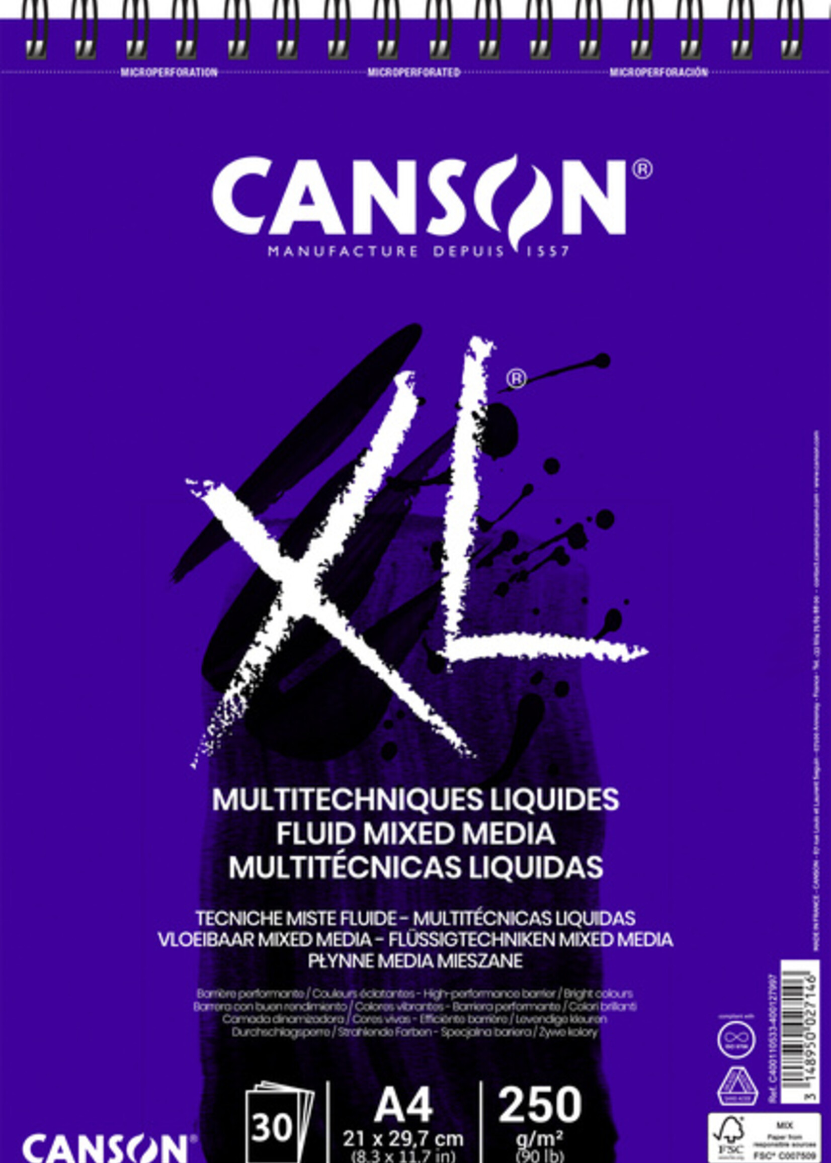 Canson Tekenblok Canson XL Fluid Mixed Media A4 30vel 250gr