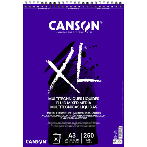 Canson Bloc à dessin Canson XL Multitechniques liquides A3 30 feuilles 250g