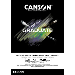 Bloc à dessin Canson Graduate Mixed Media Black paper A3 20 feuilles 240g