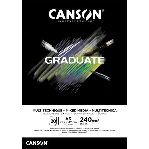 Canson Tekenblok Canson Graduate Mixed Media black paper A3 20vel 240gr