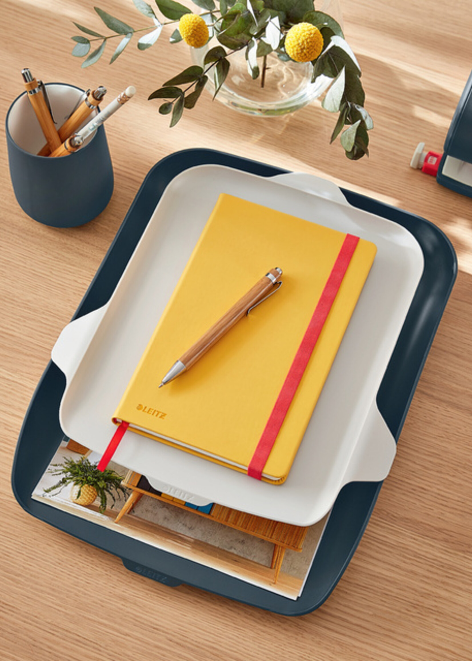 Leitz Corbeille à courrier Leitz Cosy avec organiseur de bureau gris