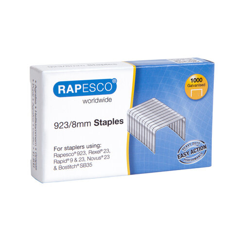 Rapesco Agrafes Rapesco 923/8mm (Type 23) galvanisé 1000 pièces