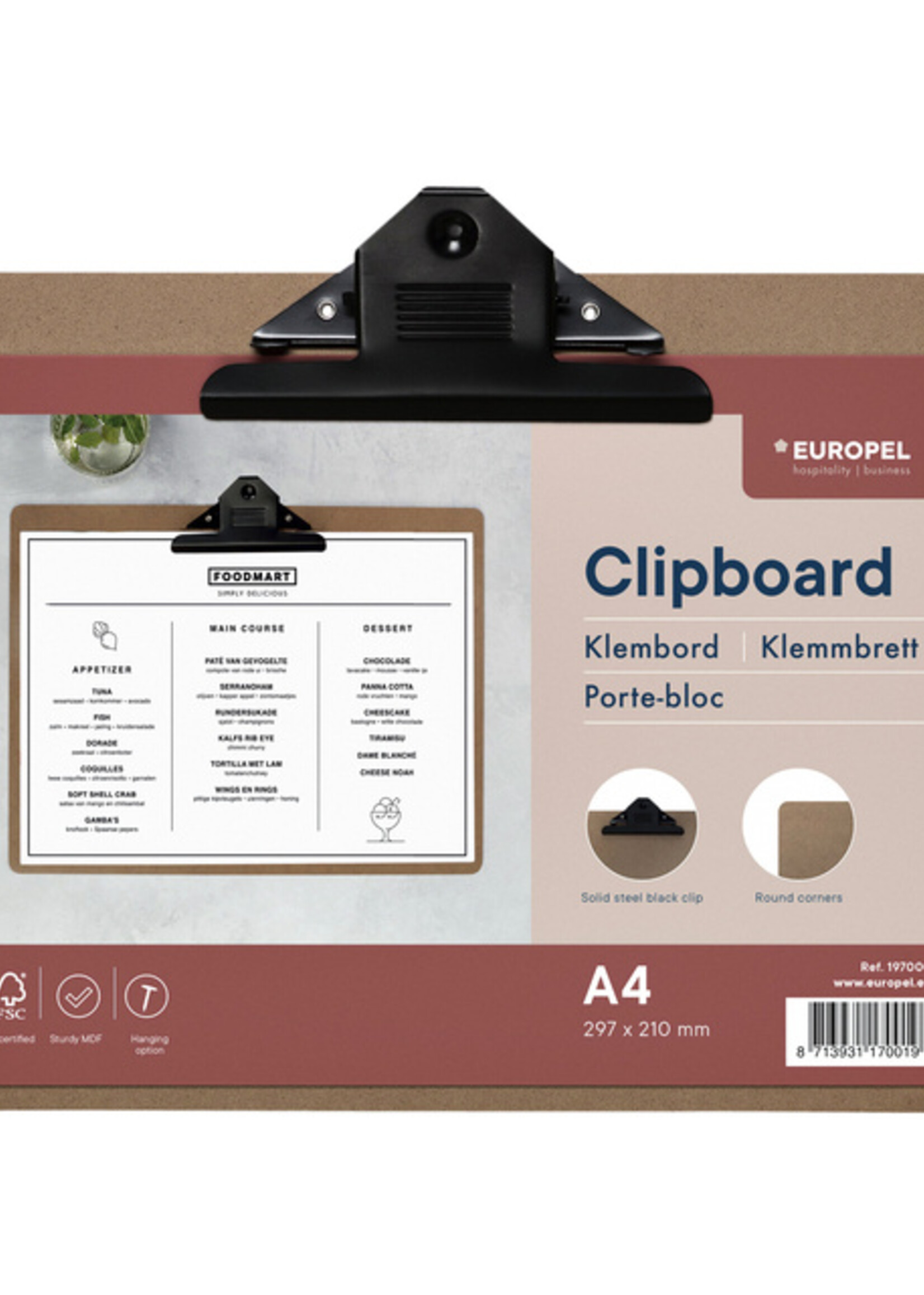 Europel Klembord Europel A4 liggend hout