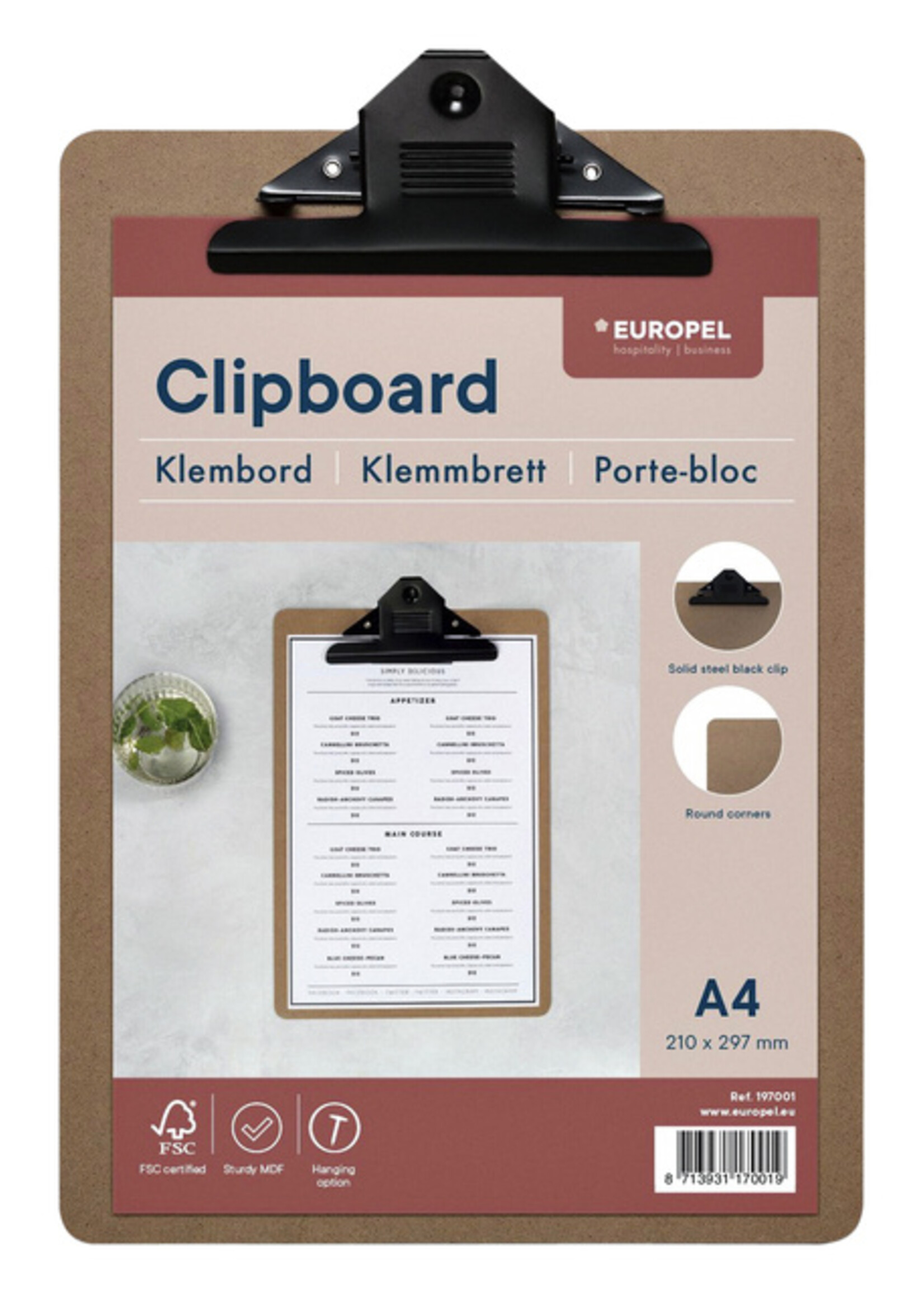 Europel Klembord Europel A4 staand hout