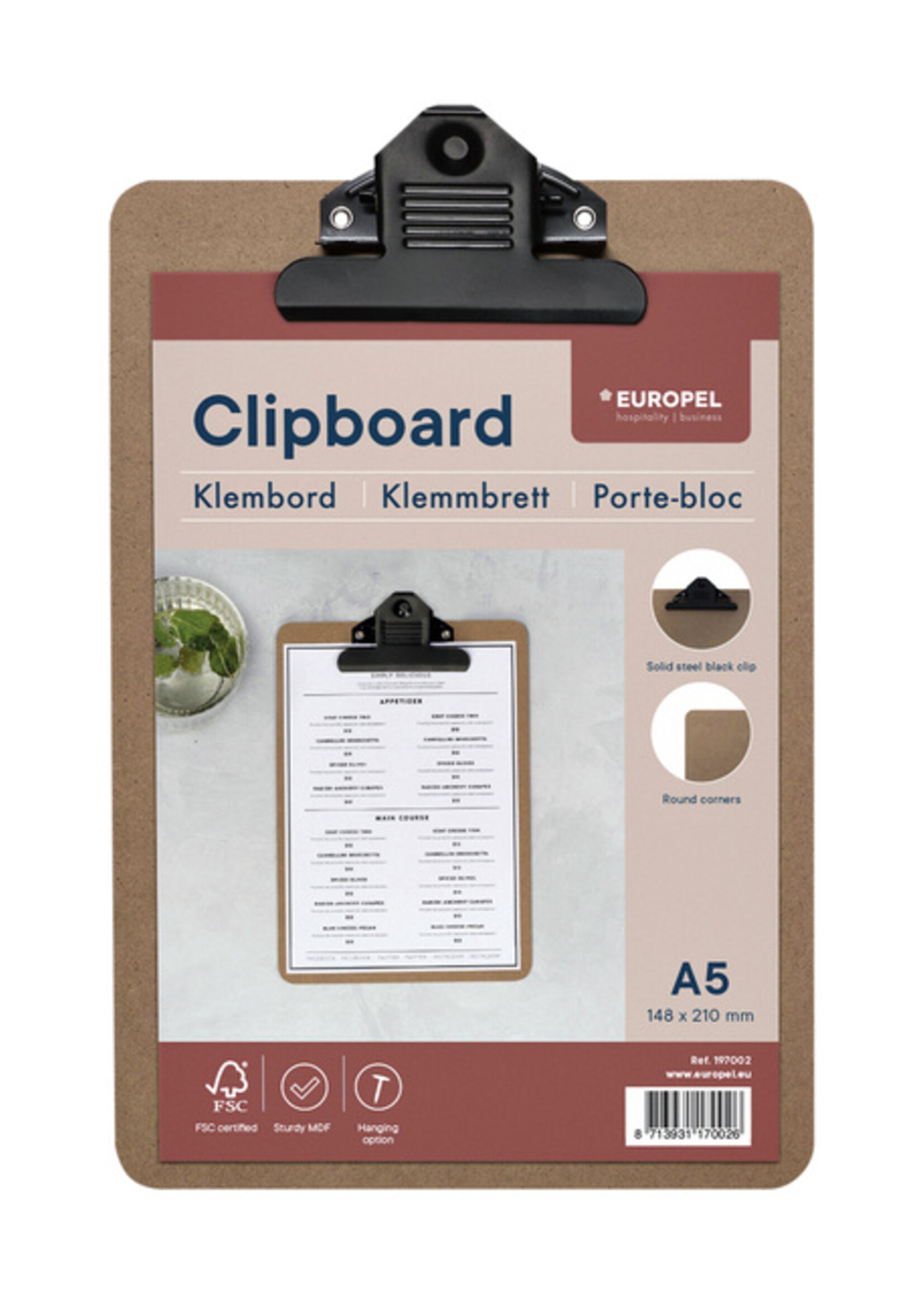 Europel Klembord Europel A5 staand hout