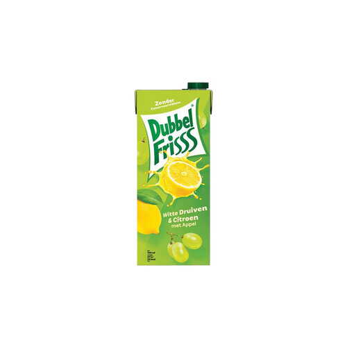 DubbelFrisss Fruitdrank DubbelFrisss witte druif citroen pak 1500ml