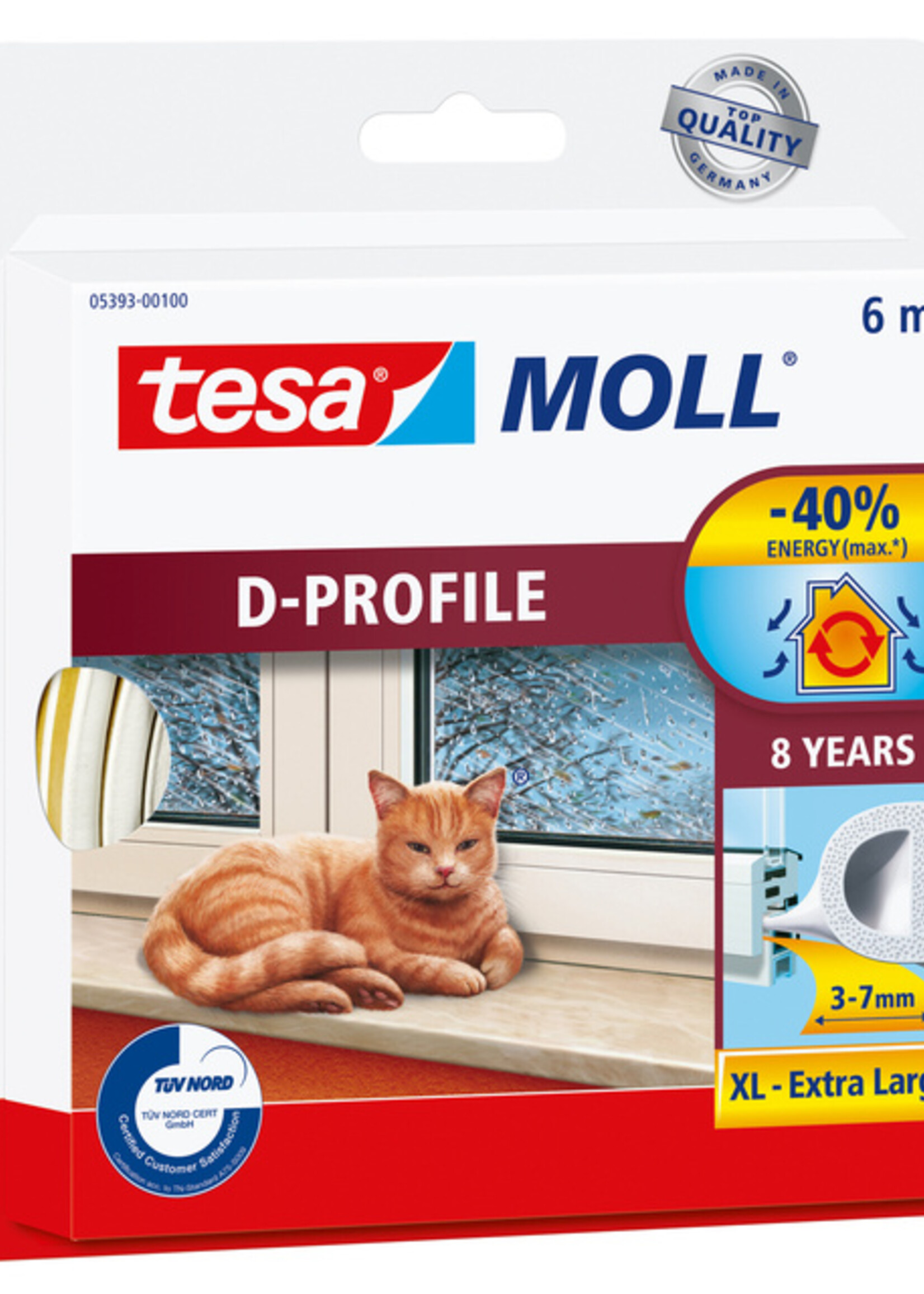 Tesa Tochtstrip Tesa Moll 05393 D profiel 9mmx6m wit