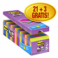 Post-it Bloc-mémos 3M Post-it 654 Super Sticky 76x76mm 21+3 gratuits assorti