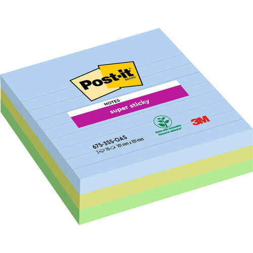 Post-it Bloc mémos 3M Post-it 675-3 Super Sticky 101x101mm Oasis