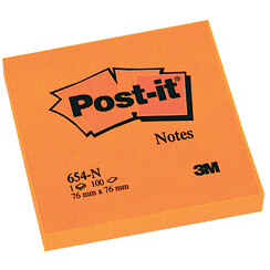 Bloc-mémos Post-it 654 76x76mm néon orange