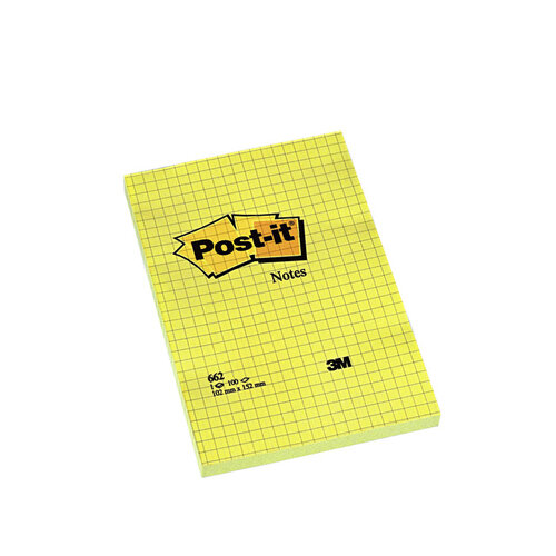 Post-it Memoblok 3M Post-it 662 102x152mm ruit geel