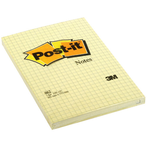 Post-it Bloc-mémos Post-it 662 102x152mm quadrillé jaune