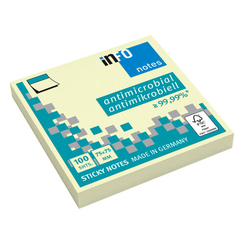 info notes Memoblok info notes antimicrobiëel 100 vel 75x75mm geel