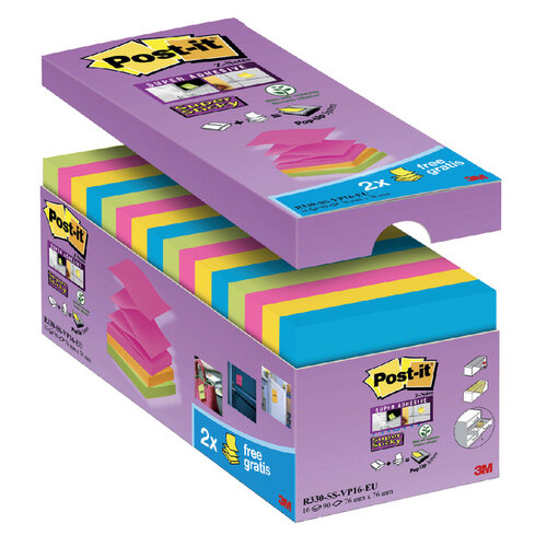 Post-it Memoblok 3M Post-it Z-Note S330 Super Sticky 76x76mm 14+2