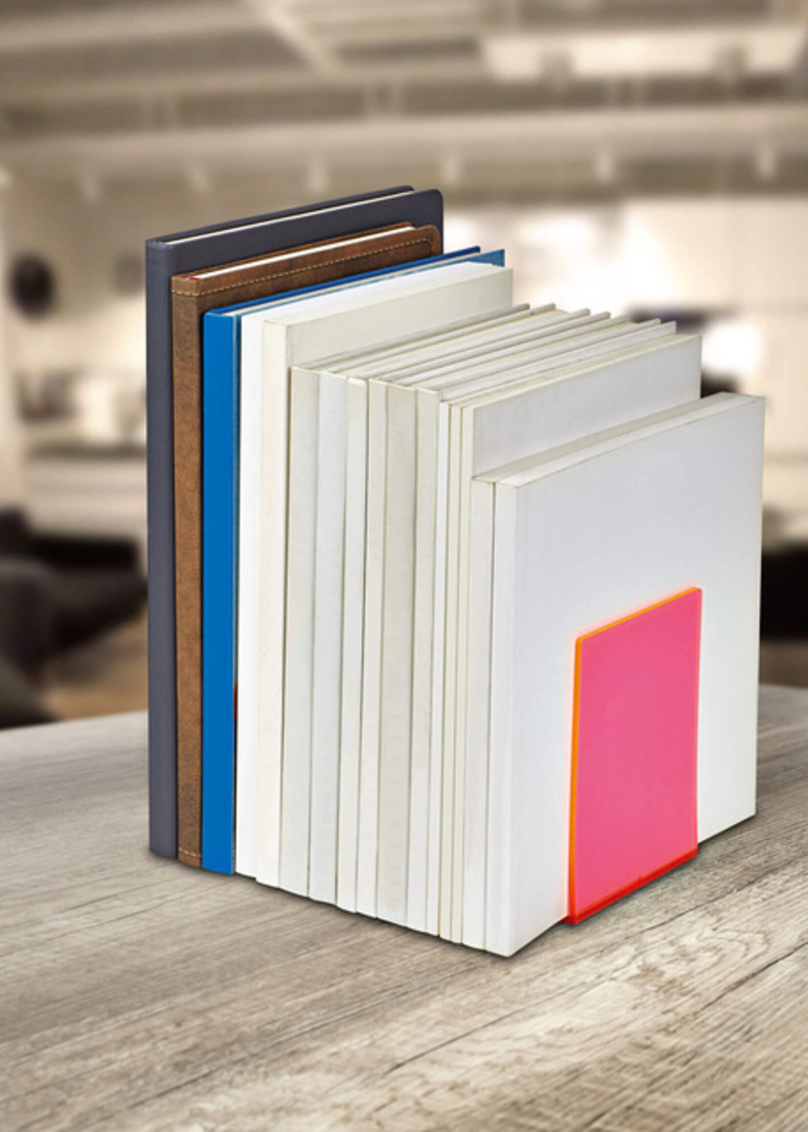 MAUL Boekensteun MAUL 10x10x13cm acryl set 2 neon rood transparant