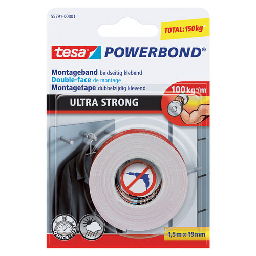 Tesa Powerbond dubbelzijdige plakband Tesa ultra 19mmx1.5m