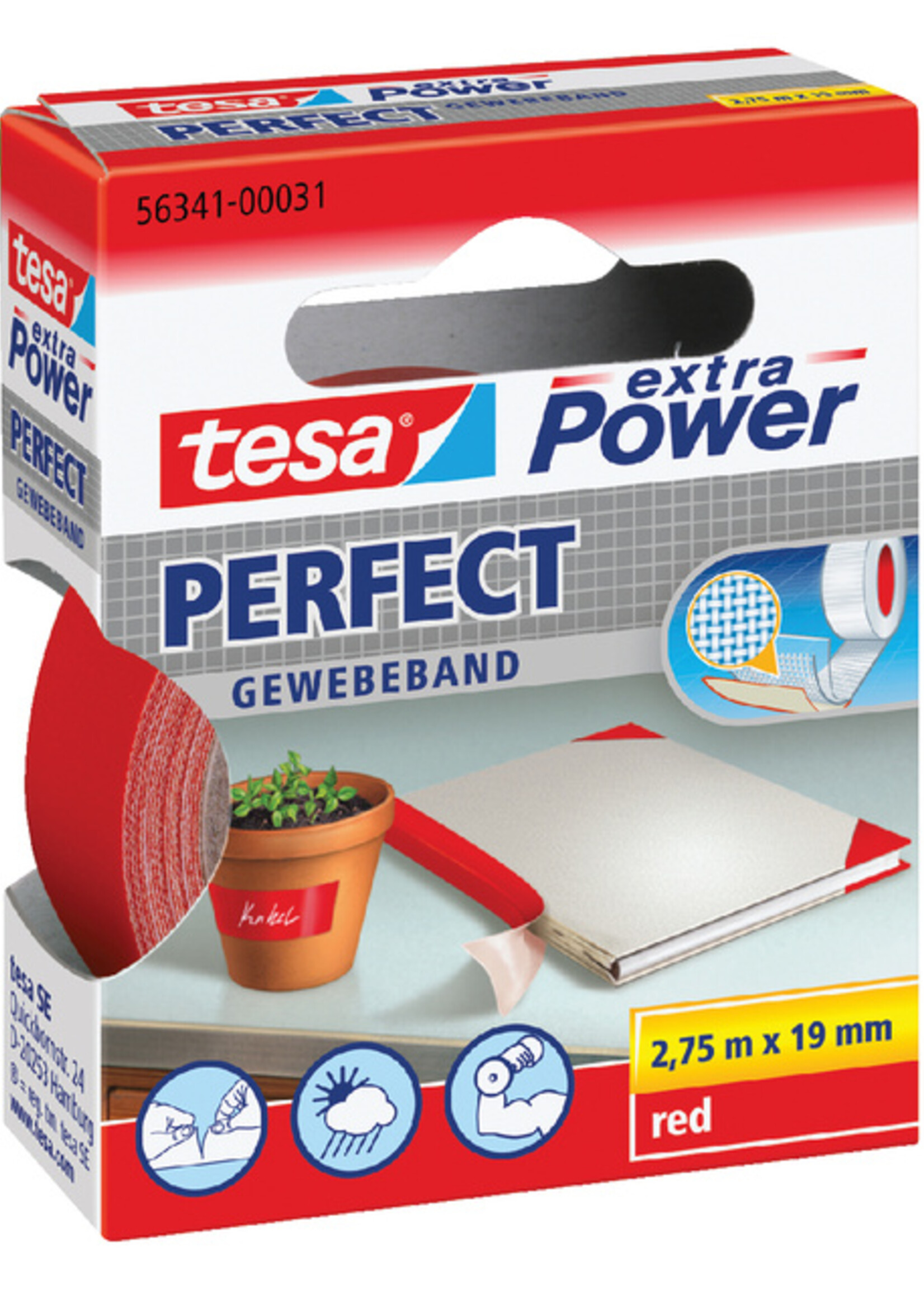 Tesa Plakband Tesa textiel 19mmx2.75m rood