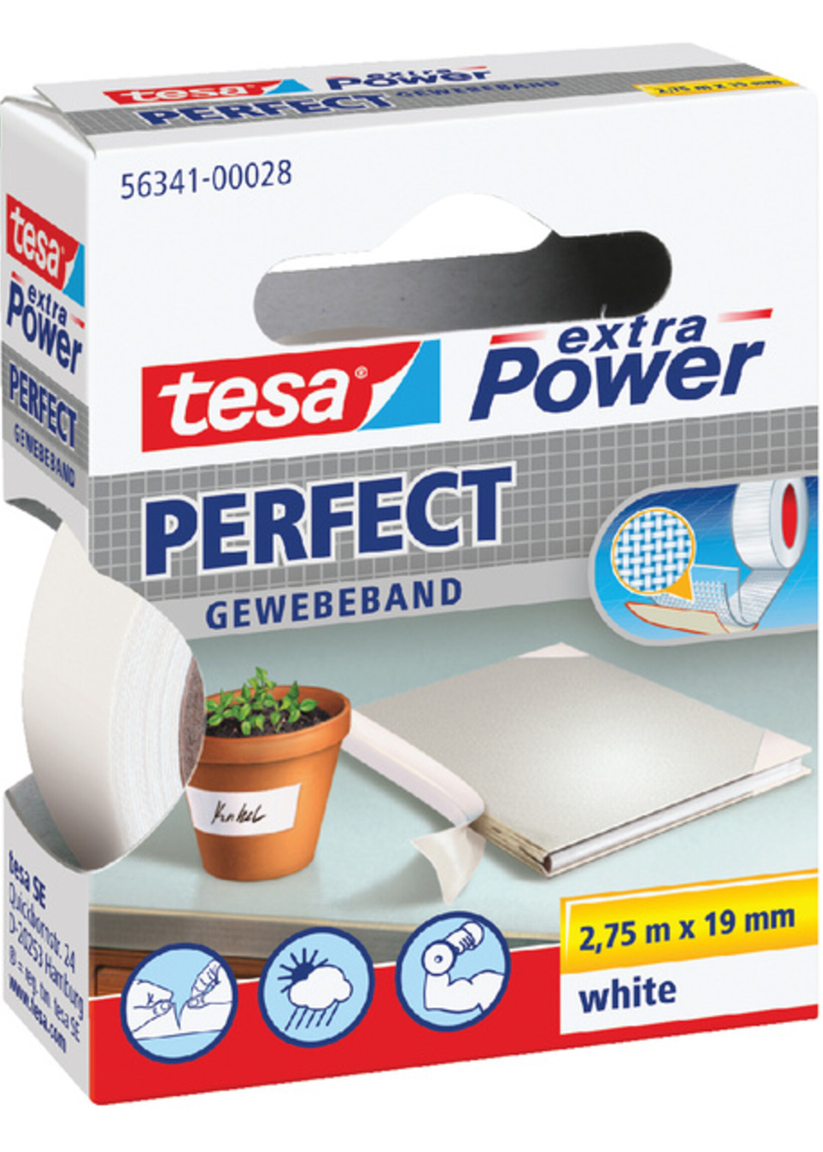 Tesa Toile adhésive Tesa 19mmx2,75m blanc