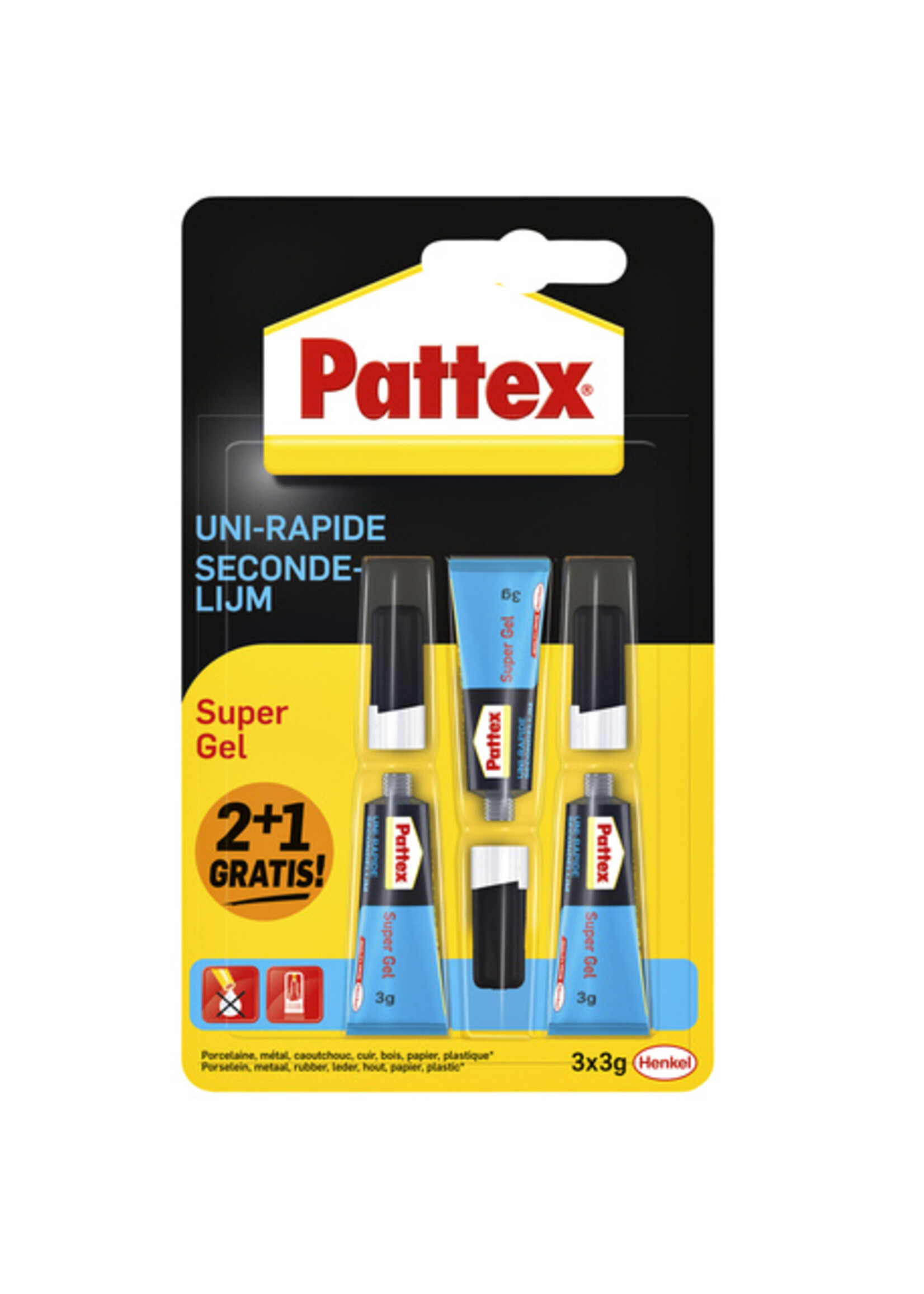 Pattex Secondelijm Pattex super gel 3gr 2+1 gratis