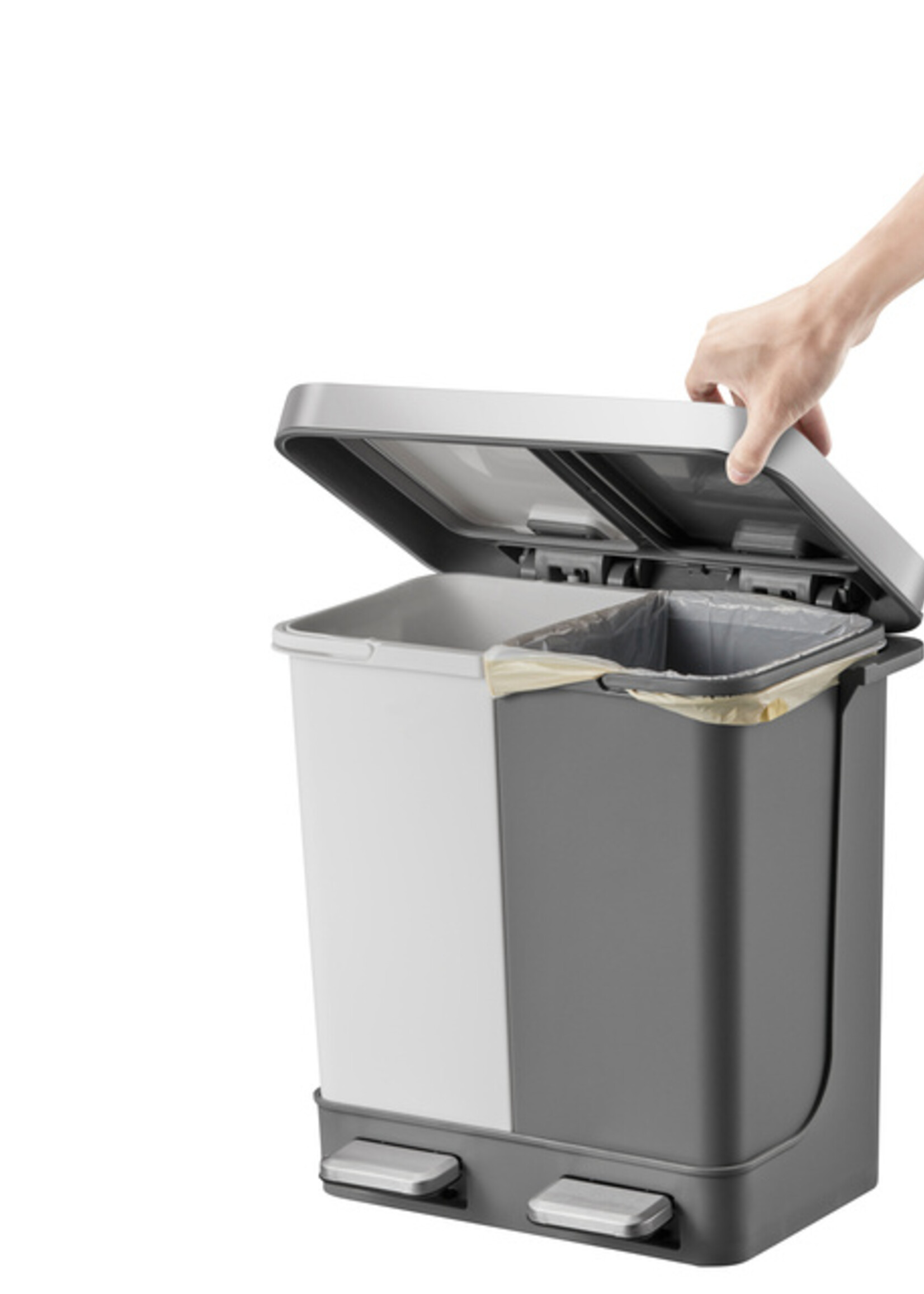 EKO Afvalbak EKO Hana Duo Recycling pedaalemmer 2x10liter grijs wit
